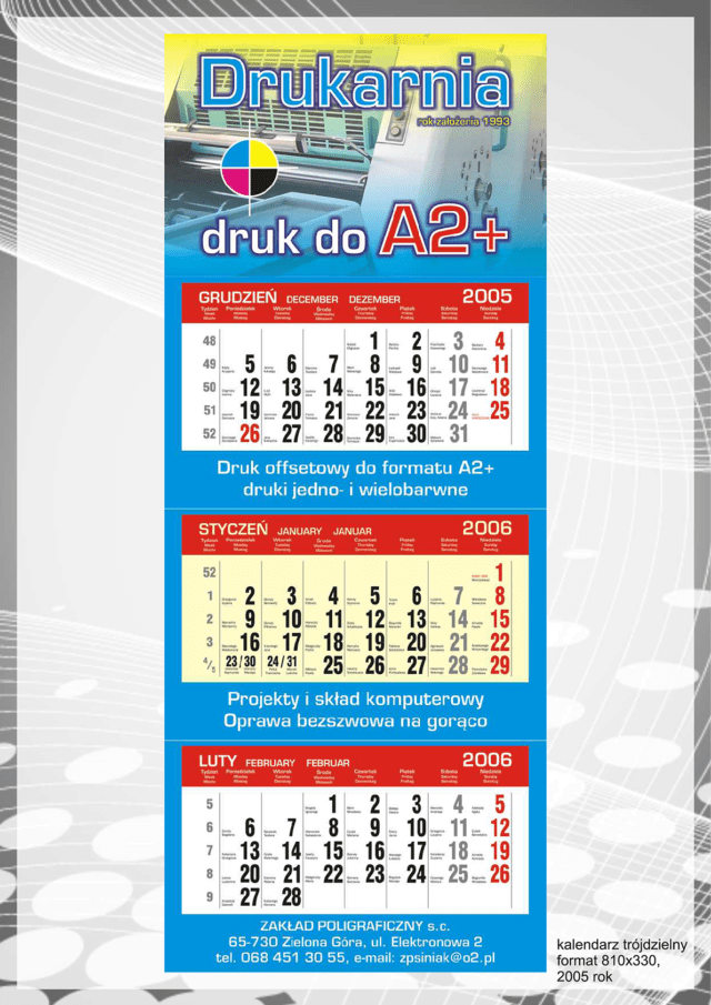 2005 810x330 mm size Czeslaw and Tomasz first company's trigeminal calendar graphic design made by Tomasz Siniak