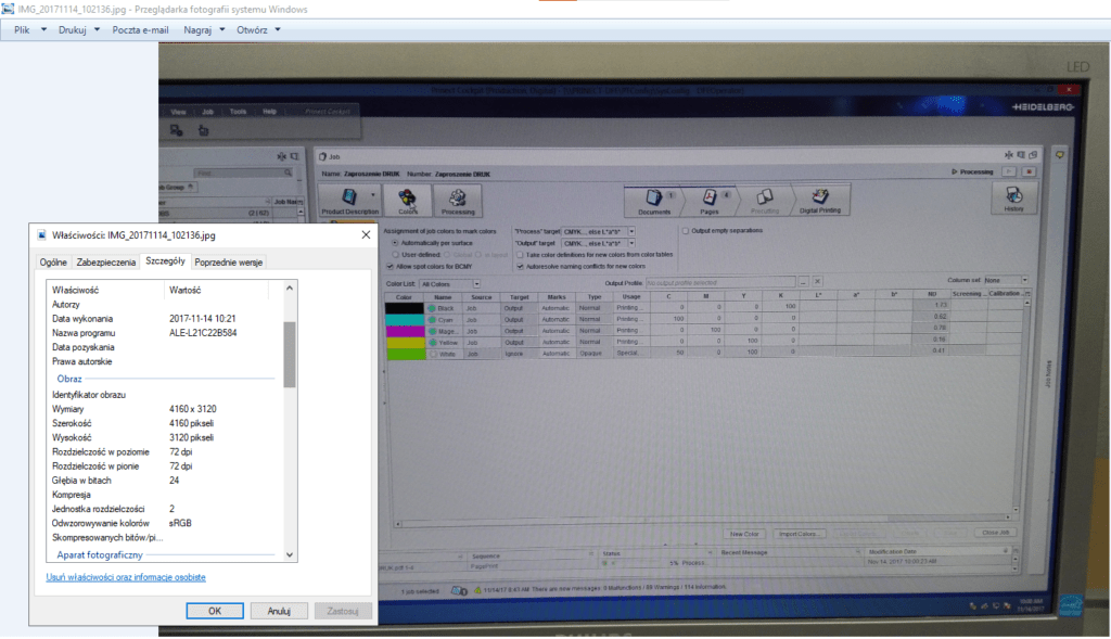 2017-11-14_1021 Photo by Tomasz Siniak of Heidelberg Prinect Cockpit in Prograf digital printing house company, his next short time employer from Warsaw of Poland