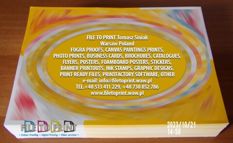 21-10-2023 Cards, flyers, leaflets from your own graphic designs as well as projects prepared from the scratch in our company. High quality digital printing. Media type to be agreed. FILE TO PRINT Tomasz Siniak Colour proofing, specialty digital printing and other services Warsaw Poland