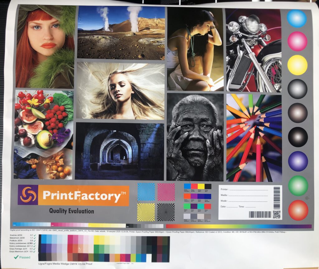 2025-08-19 PrintFactory GMG test printed by Tomasz Siniak (FILE TO PRINT) via Epson 4900 pigment printer with ILS30 SpectroProofer during profiling service at the customer headquarter. FILE TO PRINT Warsaw Poland