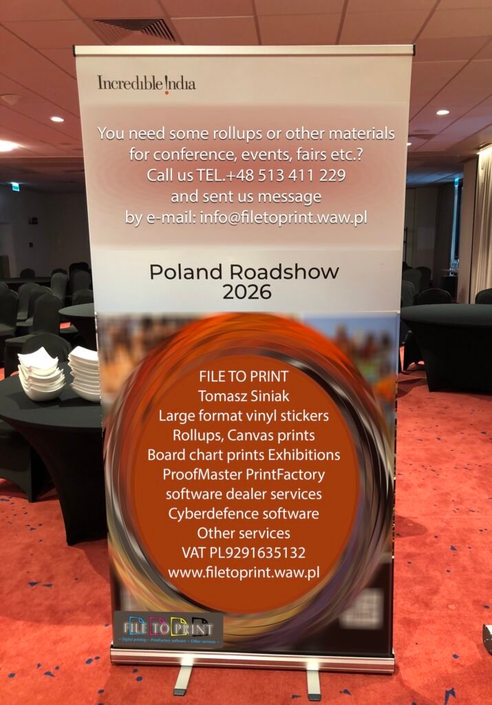 20260218_1202 FILE TO PRINT Tomasz Siniak Rollup banner stand display printed Warsaw Poland. Copyright by Incredible India, Mercure Hotel Warsaw, FILE TO PRINT Tomasz Siniak